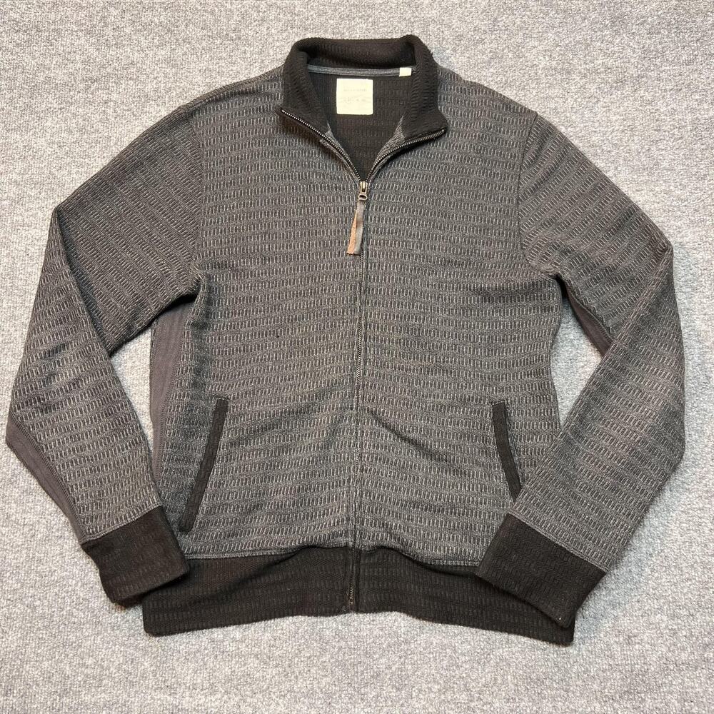Billy Reid Sweater Mens Medium Gray Full Zip High Neck Waffle Knit Jacket